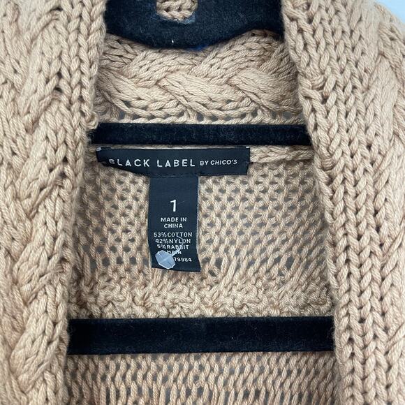 Black Label by Chico's Cable Knit Open Front Cardigan Tan Womens 8 - Picture 3 of 4